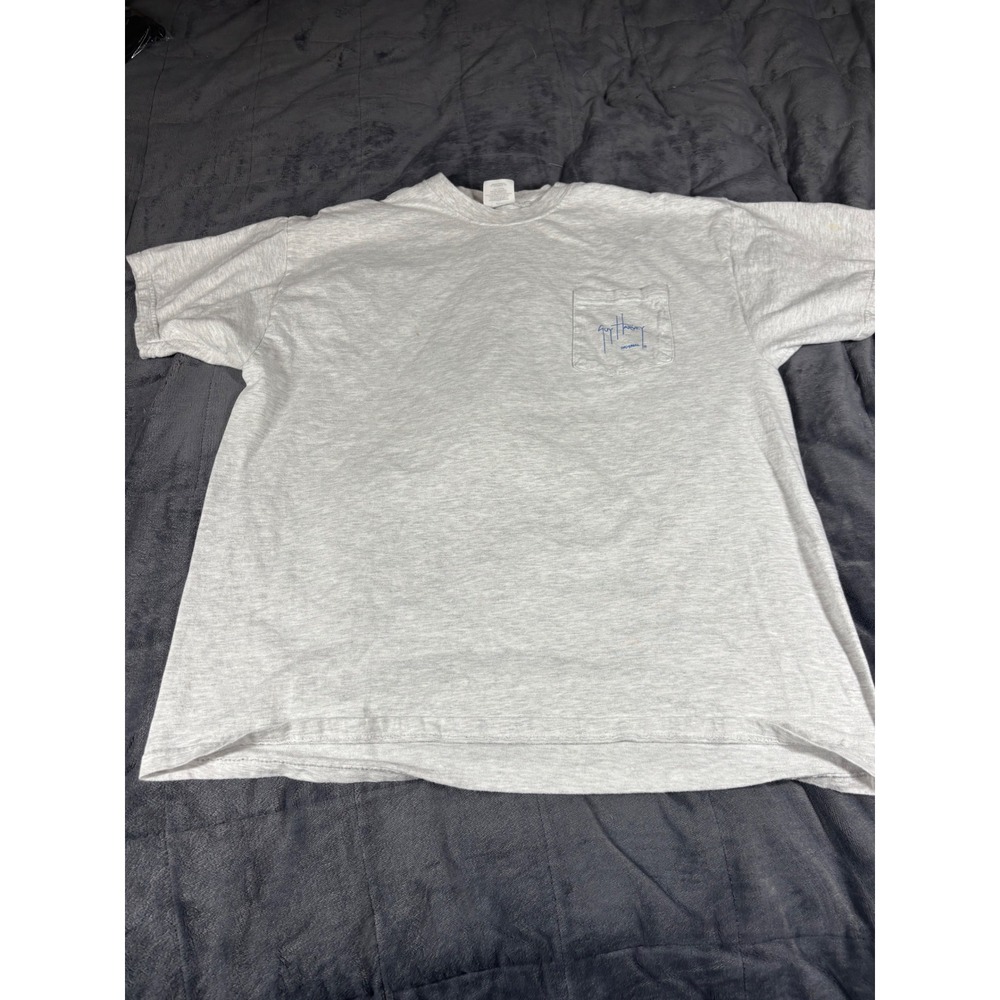 Guy Harvey Mens XL Gray Short Sleeve Pocket T-Shirt Embroidered Logo Cotton